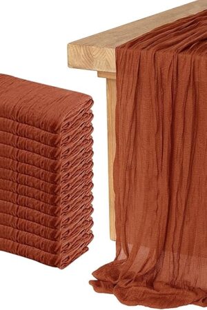 12 Pack Cheesecloth Table Runner, Runner Gauze Boho Wedding Decor Romantic Table Runner for Wedding Birthday Party(35" x 118") (Terracotta)