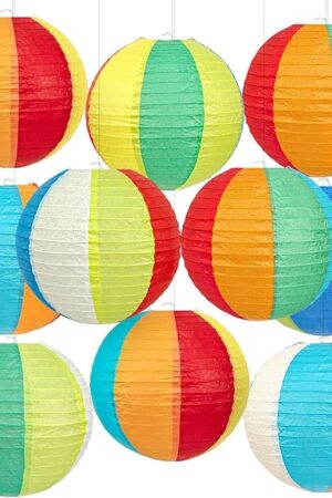 10Pcs 8" Pool Party Decorations Summer Decorations Beach Themed Decor Hanging Colored Paper Lanterns for Classroom Luau Birthday Home Room Office (8inch)
