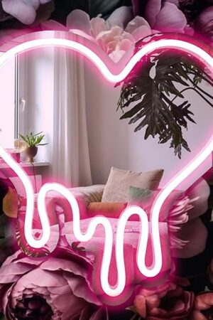 DECANIT Heart Neon Sign - Heart-Melting Wall Decor, USB Powered LED Light in Pink, 12"x12" Decorative Wall Mirror.Ideal for Bedroom, Girls Room, Party, Studio, Store Decor. Great Birthday Gifts