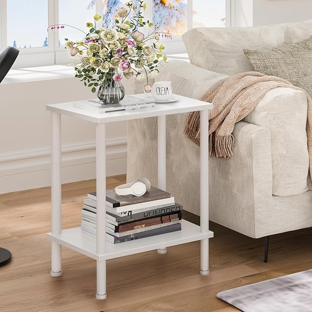 2-Tier End Table Small Side Table Nightstand White