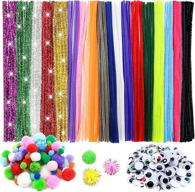 The TOAOB 500pcs Pipe Cleaners Kit Glitter Chenille Stems Pom Poms Assorted Size Wiggle Googly Eyes Arts and Crafts Supplies Includes for DIY Craft Decorations Flowers Animals