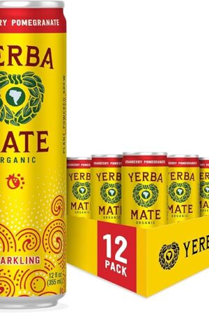 Yerba Madre Organic Sparkling Yerba Mate, Cranberry Pomegranate, 80mg Natural Plant Based Caffeine, Smooth Energy & Focus, Carbonated, 12 Oz (Pack of 12) (Packaging May Vary)