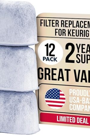 12-Pack Keurig Water Filter Cartridges - Premium Keurig Filter Replacement for K-Classic, K-Supreme, K-Slim, K-Duo, K-Express by PureHQ - Charcoal Filters Fits Breville & Ninja Dualbrew Coffee Makers
