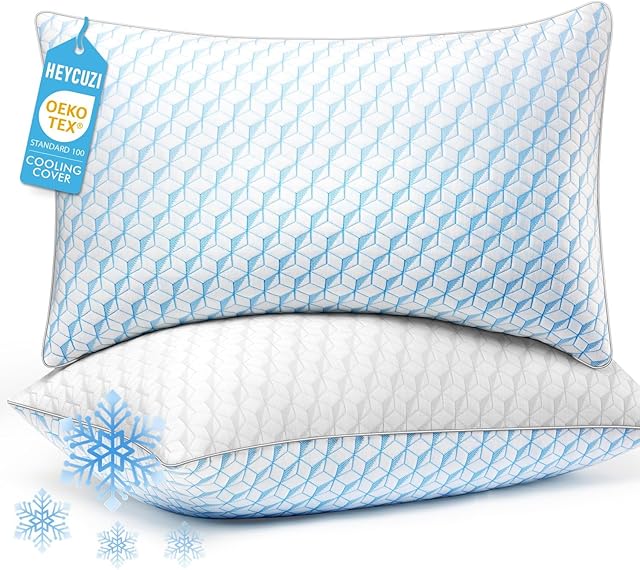 Cooling Bed Pillows Queen Size - Premium Down Alternative Pillows Set of 2 for Side, Back, and Stomach Sleepers - Hotel Quality Fluffy Soft Microfiber Fill Breathable Skin-Friendly