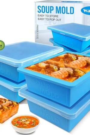 Walfos 2cup Silicone Freezing Tray with Lid - Easy Meal Prep Container and Kitchen Storage Solution, Make Perfect Freezing,Storing Soups, Foods, Stews, Dips or Sauces Simple and Convenient-4-PACK BLUE