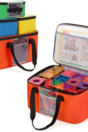 4 Pack Toy Storage Bag for Magnetic Building Tiles, Multifunction Toy Storage Organizer Bag, Magnetic Blocks Tiles Travel Bag Case with Visible Top for Building Blocks, Board Game