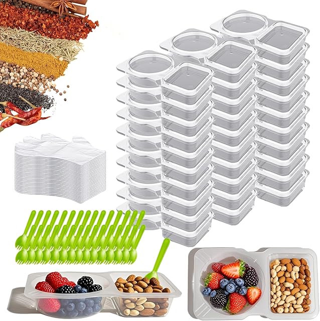 30 Set Thickened Reusable Leak-proof Snack Container with Lid, Dual Compartments Dip Holder - Refrigerator & Microwave Safe, Ideal for Fruits, Outdoor Activities, and On-the-Go Sauce Storage