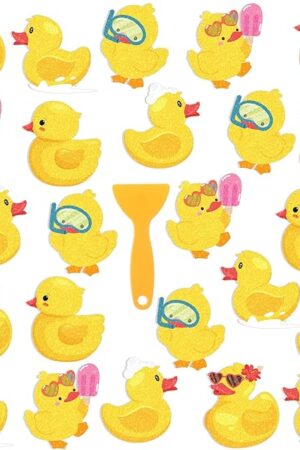 Yaomiao 24 Pcs Duck Non Slip Bathtub Stickers Shower Stickers Anti Slip Decal Threads Adhesive Appliques with Scraper Adhesive Decals for Safety Bathroom Tubs, Shower Floor, Stairs