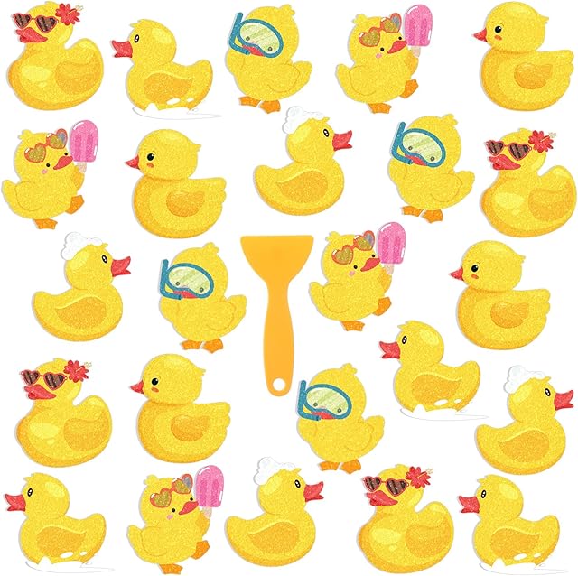 Yaomiao 24 Pcs Duck Non Slip Bathtub Stickers Shower Stickers Anti Slip Decal Threads Adhesive Appliques with Scraper Adhesive Decals for Safety Bathroom Tubs, Shower Floor, Stairs