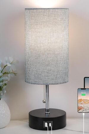 Bedside Lamp Nightstand Table Lamp Small Lamps with USB A Port C Port, 3-Color Temperature LED Bulb