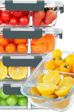 30 oz 5 Pack Glass Meal Prep Containers 2 Compartments, Glass Food Storage Containers with Lids, Airtight Lunch Box, Microwave, Oven and Freezer Safe
