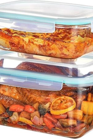 Vtopmart 220oz & 76.4oz Extra Large Glass Storage Containers Set, Meal Prep Food Container Sets with Snap Airtight Lids for Roasting Turkey, Rotisserie Chicken, Baking, Watermelon Storage, BPA Free