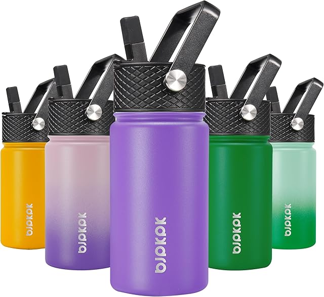 BJPKPK Stainless Steel Water Bottle with Straw Lid, 15 oz Macaron-Modena