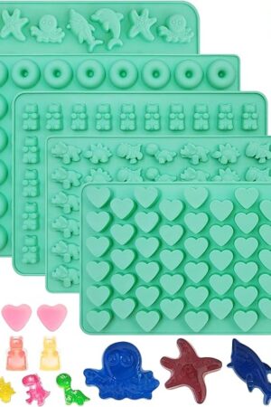 7Pcs Gummy Bear Molds Silicone, Nonstick Ocean Animals Gummy Molds Includes Bear, Starfish, Dolphins, Octopus, Gummy Candy Chocolate Molds with 2 Droppers for Convenient Filling