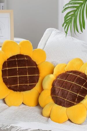 Coume 2 Pieces 3D Sunflower Flower Floor Pillow Seating Cushion Mat Sunflower Shaped Throw Pillow Yellow Chair Pads Decorative Plush for Bed Car Couch Chair Sofa Office Girls Gifts(15 Inch)