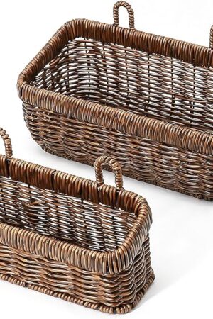 AceList Wall Hanging Basket, Boho Style Hand-Woven Hanging Storage Baskets - Set of 2, Ideal for Boho Room Decor, Kitchen, Garden, and Living Room(Brown)