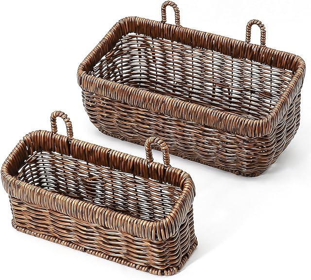 AceList Wall Hanging Basket, Boho Style Hand-Woven Hanging Storage Baskets - Set of 2, Ideal for Boho Room Decor, Kitchen, Garden, and Living Room(Brown)