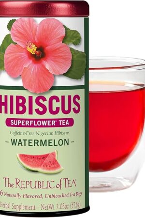 The Republic of Tea Hibiscus Watermelon Superflower Herbal Tea, 36 Tea Bags, Citrus Berry Flavored Tea