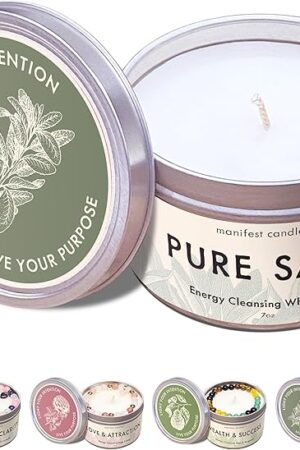 White Sage Candles for Cleansing House Negative Energy, 45 Hour Burn, Pure Sage Smudge Candle, Positive Energy Meditation Candle, Aromatherapy Candle, Spiritual Gifts, Healing Sage