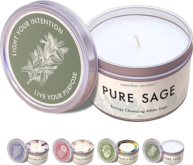 White Sage Candles for Cleansing House Negative Energy, 45 Hour Burn, Pure Sage Smudge Candle, Positive Energy Meditation Candle, Aromatherapy Candle, Spiritual Gifts, Healing Sage