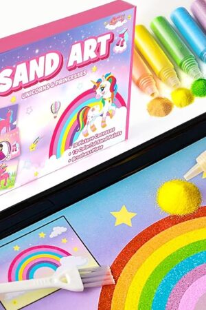 The Qyeahkj 30 PCS Art & Craft Activity, Unicorn Sand Art Picture Art Craft Kits for Kids Colored Sand Board No Mess Unicorns Princesses Fun DIY Painting Project Birthday Gifts