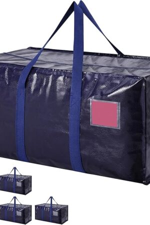 6 Pack Extra Large Heavy Duty Moving Bags with Reinforced Zipper & Wide Handles, Waterproof Storage Bins Packing Cubes for Clothes, College Dorm, Travel, and Home Organization, DarkBlue