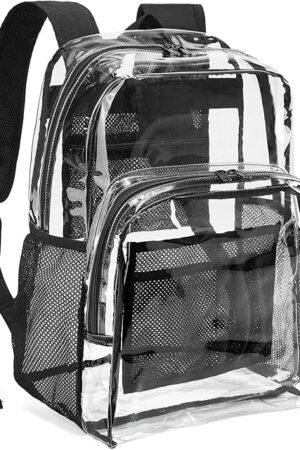 YGR Clear Backpack Transparent Large Capacity Multiple Pockets Black