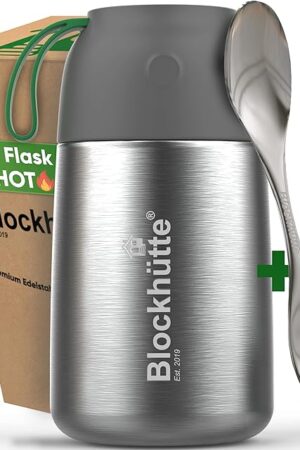 Blockhütte Insulated Food Jar for Adults I 24 oz I with Spork I 14 H hot Food, Stainless Steel Thermos for hot Food, Insulated Lunch Containers, Kids Lunch Boxes Tumbler for food, work, school