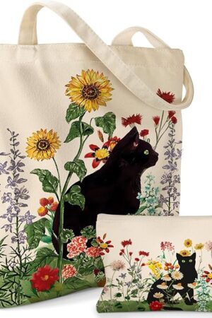 Aesthetic 2 Pack Canvas Tote Bag - with Makeup Zipper Pouch for Women Bag for Shopping, Gym, Travel, Vacation
