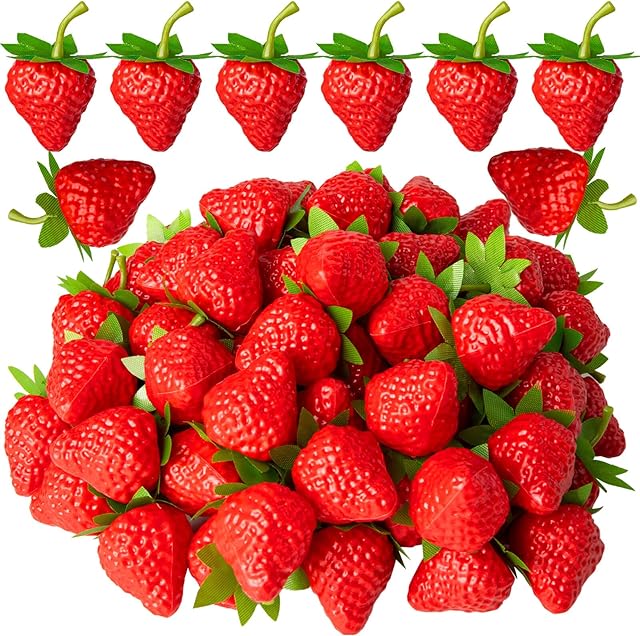 CLESDF Fake Red Strawberries, 40Pcs Artificial Lifelike Fruit Plastic Strawberries for Home Kitchen Party Decor Photography Prop