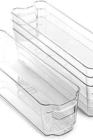 BINO | Stackable Storage Bins, Small - 4 Pack | The Stacker Collection | Clear Plastic Storage Bins | Organization and Storage Containers for Pantry & Fridge | Multi-Use Organizer Bins | BPA-Free