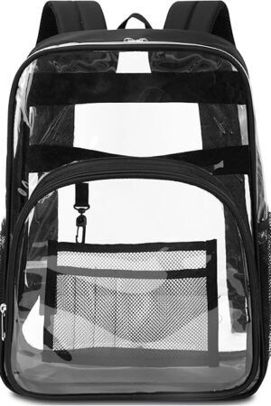 BLUEFAIRY Clear Backpack 17 Inch Large XL See Through Bag for Boys Girls Black