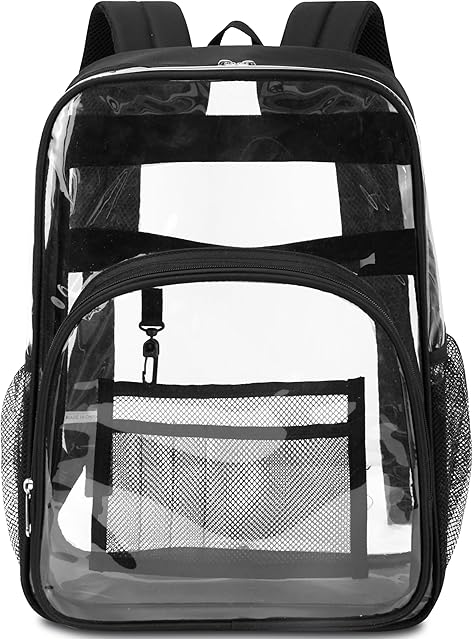 BLUEFAIRY Clear Backpack 17 Inch Large XL See Through Bag for Boys Girls Black