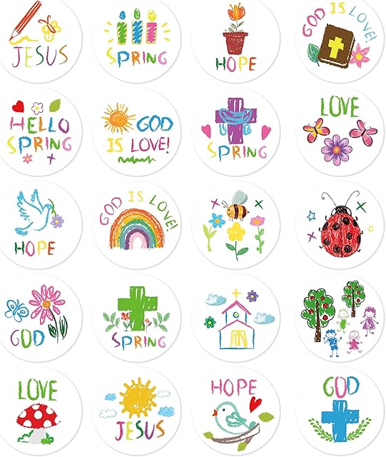 The Haooryx Spring Christian Religious Stickers - 600pcs Kids Christian Art Crayon Drawing Cartoon Religious Sticker Cute Hope Faith God Is Love Hello Spring School Laptops Waterbottles Guitars Scrapbooks