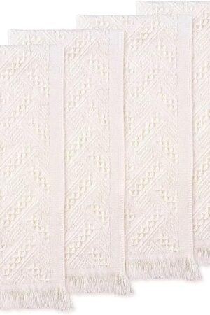 Boho Bathroom Decor Hand Towel 4 Pack 100% Turkish Cotton 14 x 30 Inch Boho Kitchen Hand Towel Guest Tea Gift (Cream White)