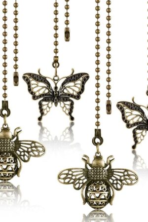 4 Pieces 13 Inch Vintage Bee Ceiling Fan Pull Chain Butterfly Ceiling Fan Chain Fan Pulls Chain Fan Extender Charm Pendant Decorative with Connector Ornaments for Ceiling Fan Bronze Danglers