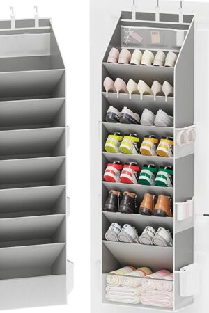 Criusia Shoe Organizer, Over the Door Shoe Organizer, Hanging Closet Shoe Storage with Large Deep Pockets, Fits 16–24 Pairs of Sneakers, Sandals, Boots, Gray