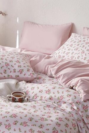 Wake In Cloud Coquette Duvet Cover Set, Floral, 3-Piece, Pink, Full Size