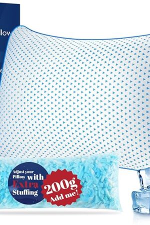 Adjustable Cooling Gel Memory Foam Pillows Queen Size for Sleeping 1 Pack,Thick Firm Bamboo Rayon Shredded Bed Pillow for Side,Back,Stomach Sleepers Washable Breathable Pillowcase,College Dorm Twin XL