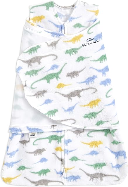 HALO Micro-Fleece Sleepsack Swaddle, 3-Way Adjustable Wearable Blanket, TOG 3.0, Dinos, Small, 3-6 Months