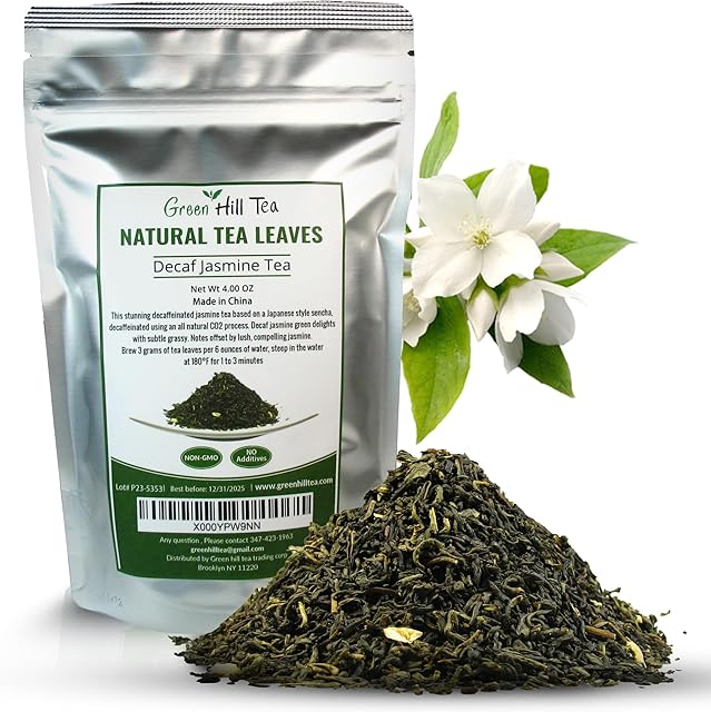 Decaf Jasmine Green Tea, Caffeine-Free - 4 Oz Bag | Naturally flavored | Soothing floral taste | Perfect for evenings | Perfect beverage for those who wish for caffeine-free tea