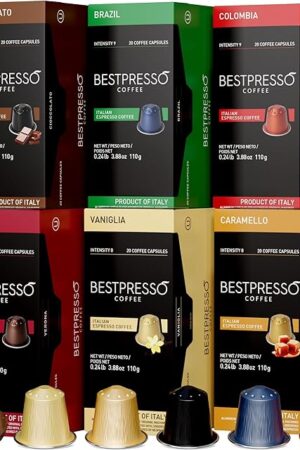 Bestpresso Coffee for Nespresso Original Machine 120 Aluminum pods Certified Genuine Espresso Variety Pack mix Flavored and Dark roast, Pods Compatible with Nespresso Original