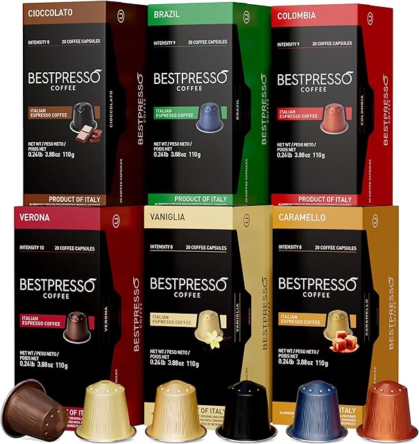 Bestpresso Coffee for Nespresso Original Machine 120 Aluminum pods Certified Genuine Espresso Variety Pack mix Flavored and Dark roast, Pods Compatible with Nespresso Original