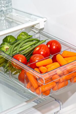 BINO | Pull-out Fridge Organizer | THE HANGER COLLECTION | Fridge Drawer Organizer with 2 Dividers | Clear Pantry Drawer Organizers | Shelf Holder Storage Drawers for Fruits, Veggies & Drinks