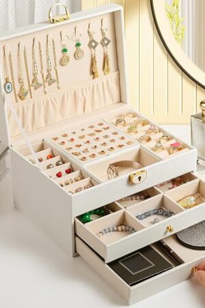 3 Layer Jewelry Box, Lockable Jewelry Holder Organizer with Jewelry Drawer, Large Jewelry Boxes & Organizer with Velvet Earring Storage, Unique Gifts for Women Mom