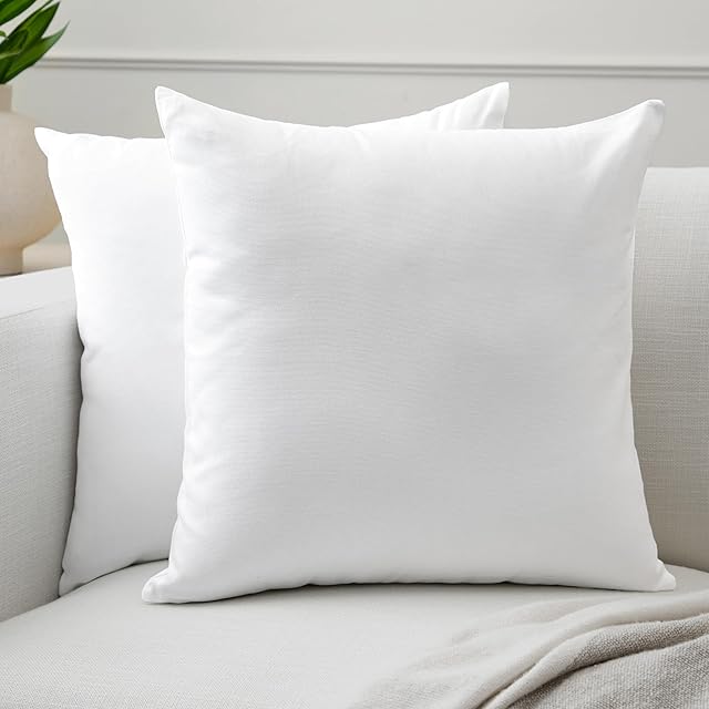 Encasa XO Throw Pillow Covers 18x18 in Set of 2 White | No Inserts | Cotton Pillow Covers for Living Room, Bed, Sofa, Couch | Decorative Cushion Covers with Improved Zippers
