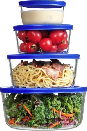 Vtopmart 4 Pack Glass Bowls with Lids (1, 2, 4, 7 Cup), Food Storage Containers, Meal Prep and Leftovers Keeper, Lunch Container, Microwave, Dishwasher & Freezer Safe