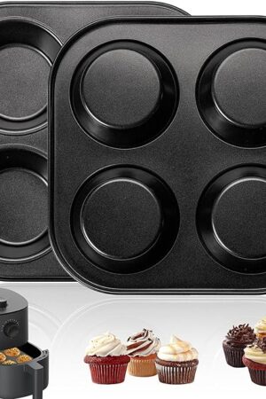 Air Fryer Muffin Pan, 2 Pack Cupcake Molds for Air Fryer Toaster Oven, Nonstick Cupcake Baking Pan for Counter Top Oven Small Oven