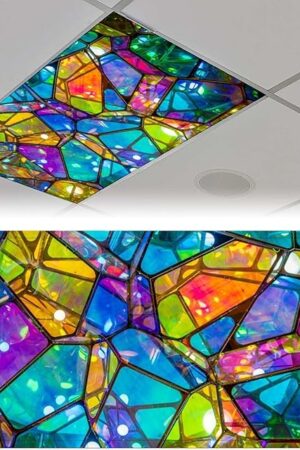 2 Pack Fluorescent Light Covers for Classroom - Color Geometry Magnetic Ceiling Light Cover Filters for School, Home, Office Drop Ceiling Lamp Decor, 4 X 2 Feet