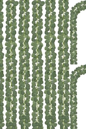 CQURE 24 Pack Eucalyptus Garland, Artificial Greenery Garland Faux Eucalyptus Leaves Table Vines for Wedding Backdrop Fireplace Arch Door Wall Room Decor（168FT）